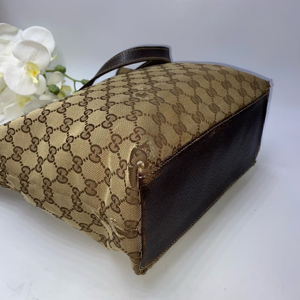 Authentic GUCCI GG Logo Canvas Leather Trim Tote - Picture 6 of 12